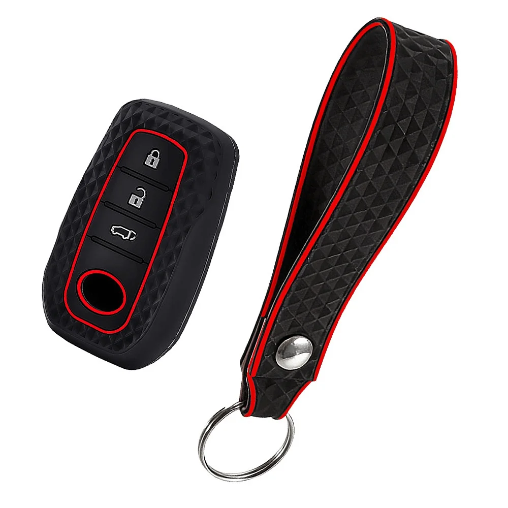 2 PC Silicone Car Key Case Cover Chain For Toyota Corolla Hatchback Cross Yaris Cross Prius Hilux Land Cruiser LC200 LC250 LC300