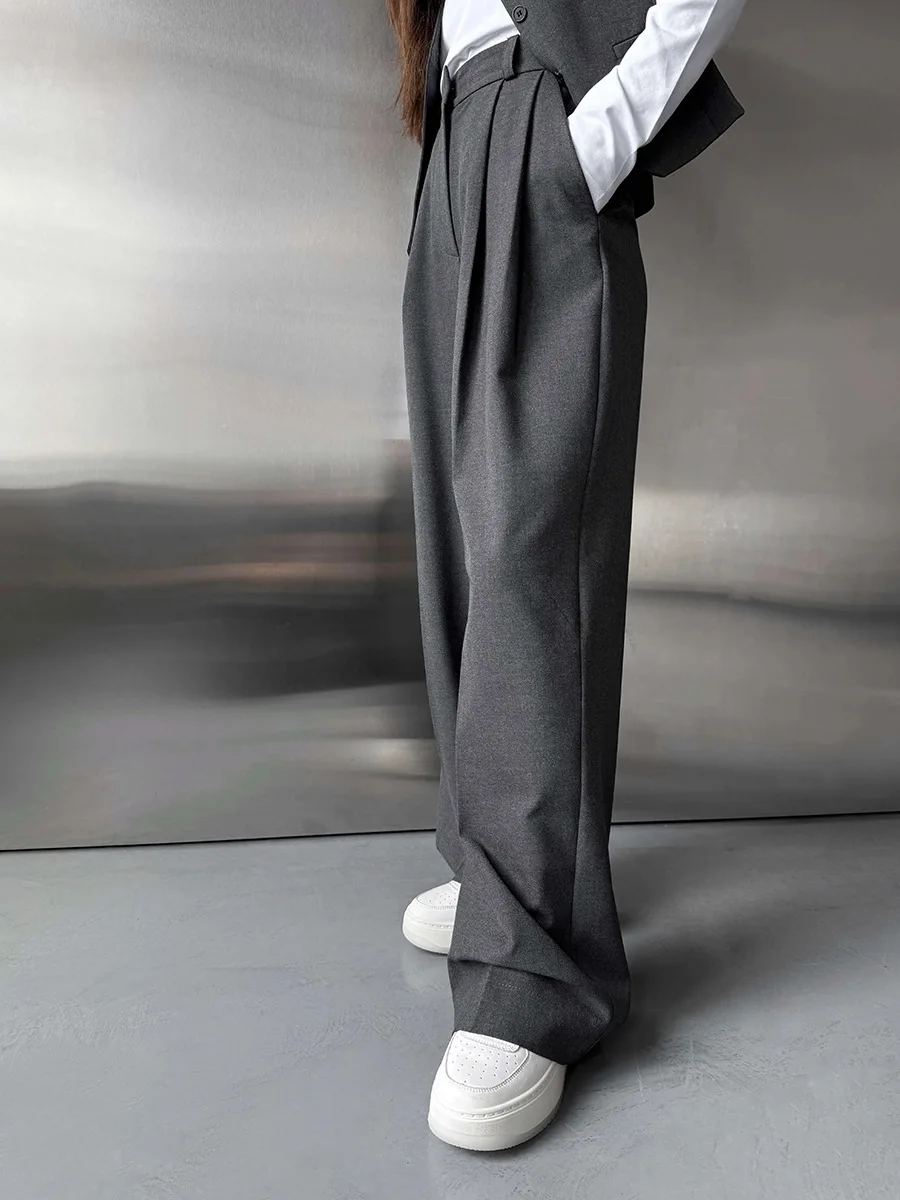 Bornladies Damen Weite Hose Frühling Sommer Neue Einfarbige Modische Hochgeschnittene Hose Büro-Damen Schicke Lose Anzughose – Detail 6