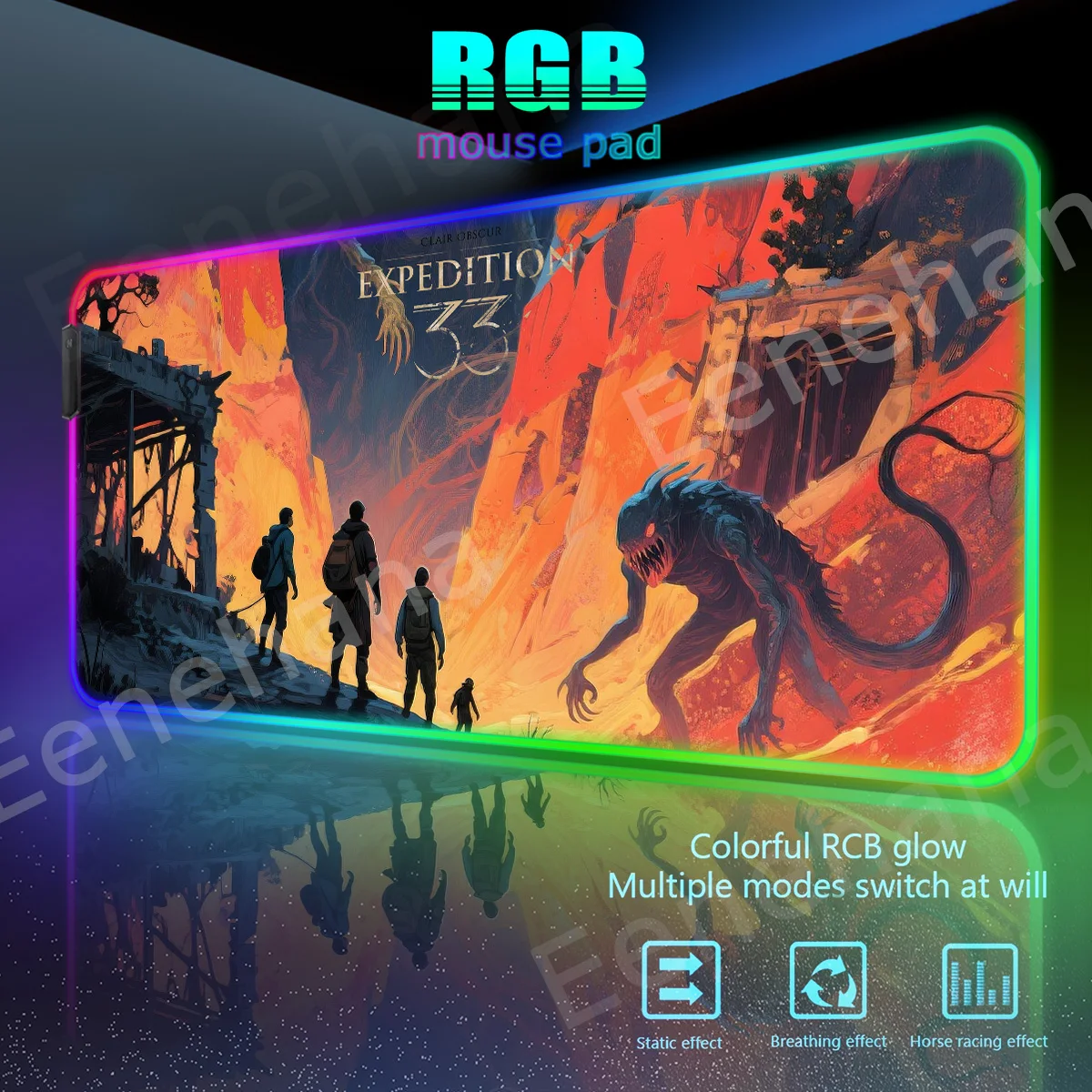 

RGB Clair Obscur Expedition 33 Large Black PC Gaming Accessories Mouse Pad Computer Emit Light Gamer Desk LED Xxl Extended Pads