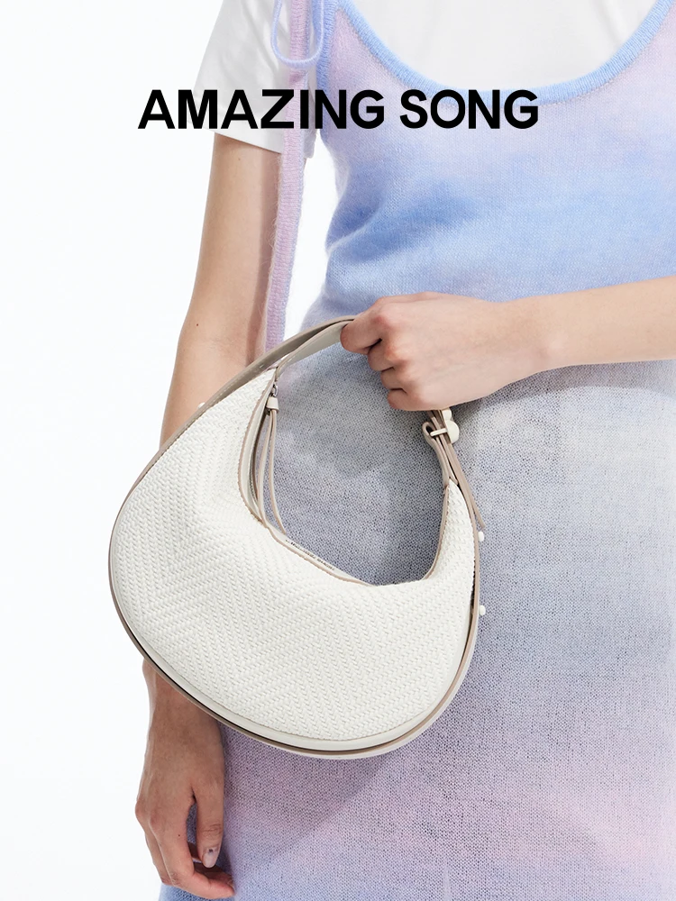 Amazing Song Half Moon Bag Woven S Shoulder Bag Handbag