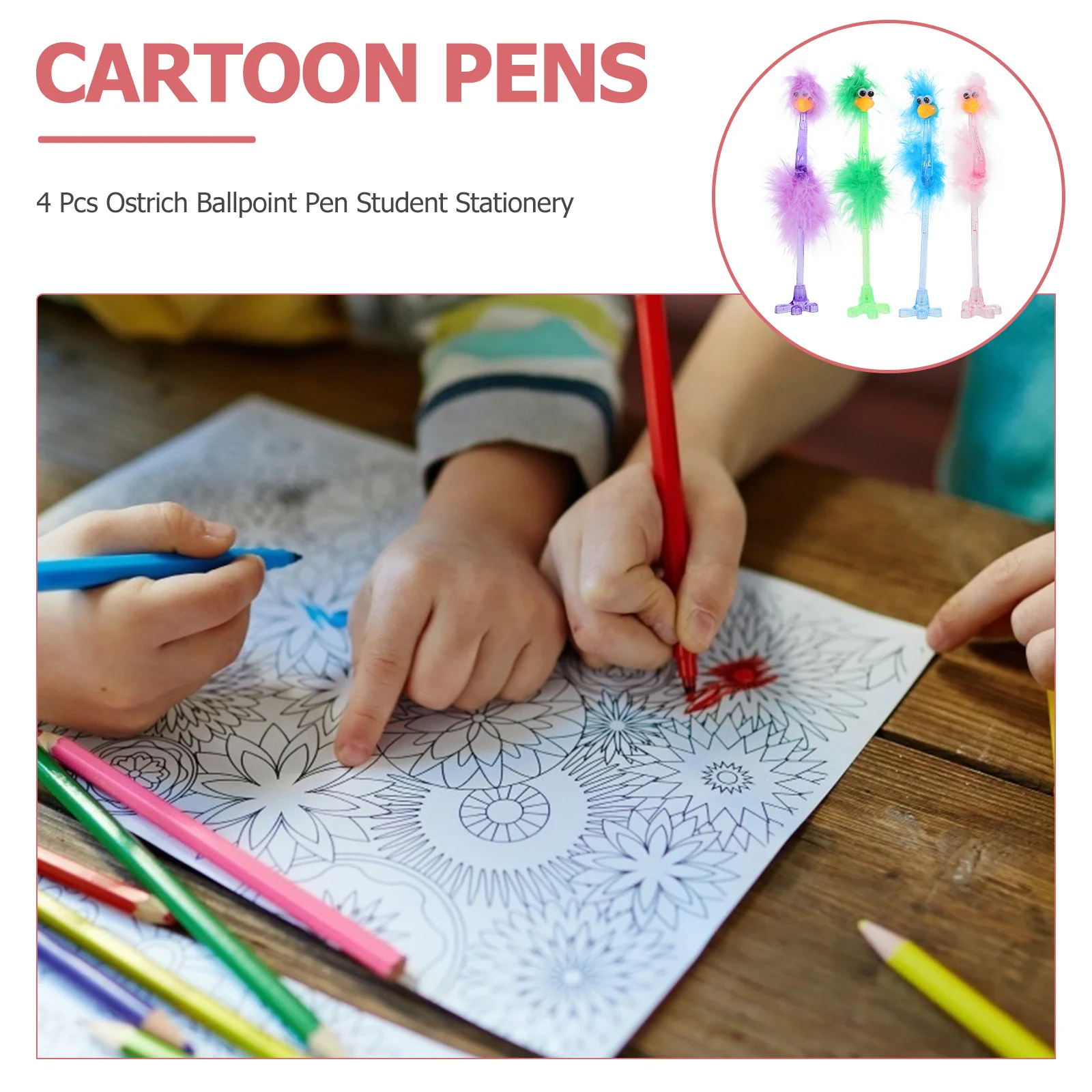 

4 Pcs Ballpoint Pen Writing Supplies Fine Tip Gel Pens Colored Cartoon Ostrich Shape Party Signing Kids Writing Gifts