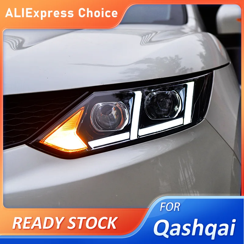 For Nissan Qashqai Headlights 2016 2017 2018 LED DRL Day Running Light Bi Xenon Bulbs High beam Low beam Car Accessory Head Lamp