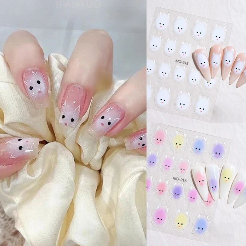 Cute Cat Nail Stickers Jelly Colorful Cartoon Nail Art Decals Self Adhesive Easy To Apply for Nail Decoration DIY Manicure Decor