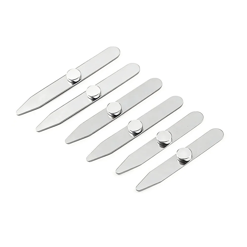 6Pcs Durable Stainless Steel Collar Stays Magnetic with Box Collar Support Collar Support Plate for Business Men