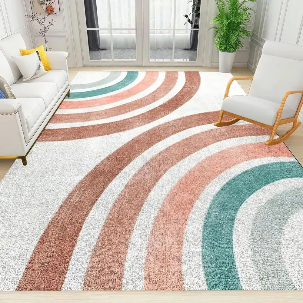 

Colorful Abstract Geometric Area Rug, Bohemian Style Non-Slip Kids Rug, Washable Durable Carpet for Living Room, Bedroom, Home D
