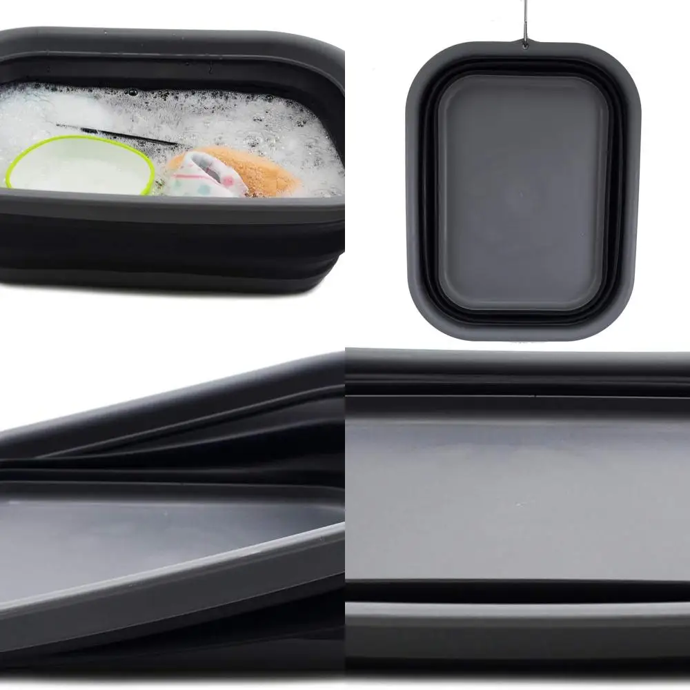 

Portable Collapsible Wash Tub - 12L Space-Saving Plastic Basin - Grey/Black