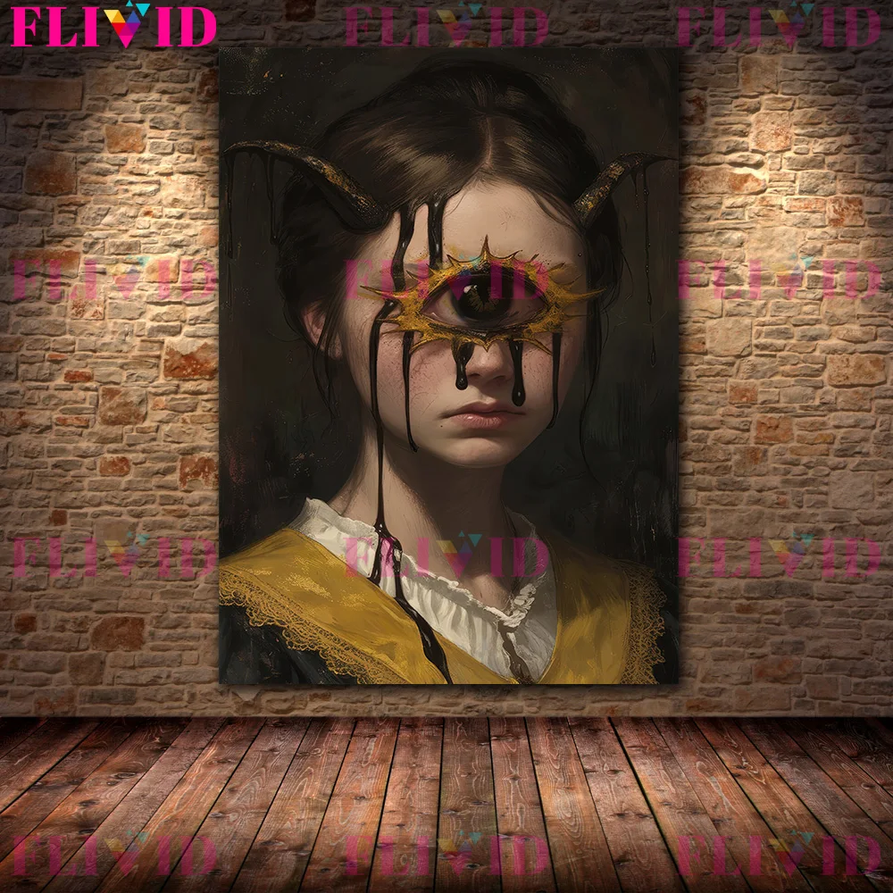 Allseeing Eye And Demon Pagan Dark Academia Wall Art Canvas Painting, Satanic Art Mystic Poster And Print,Home Decor Unframed