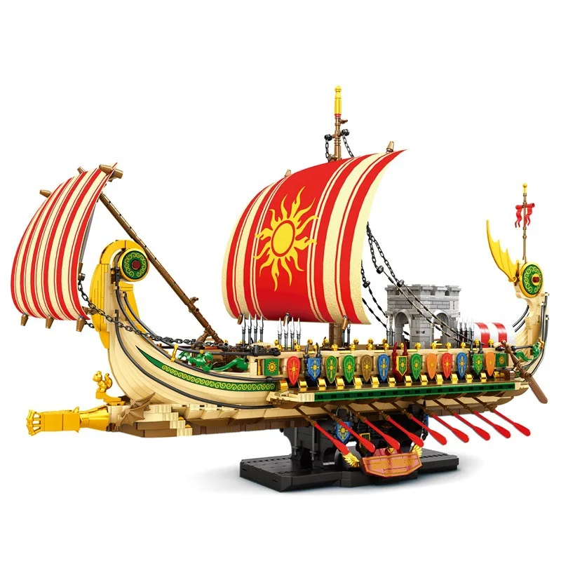 

MOC Greek Warship Viking Dragon Boat Building Blocks Set Large Journey Battle Ship Bricks Idea Toys For Children Birthday Gifts