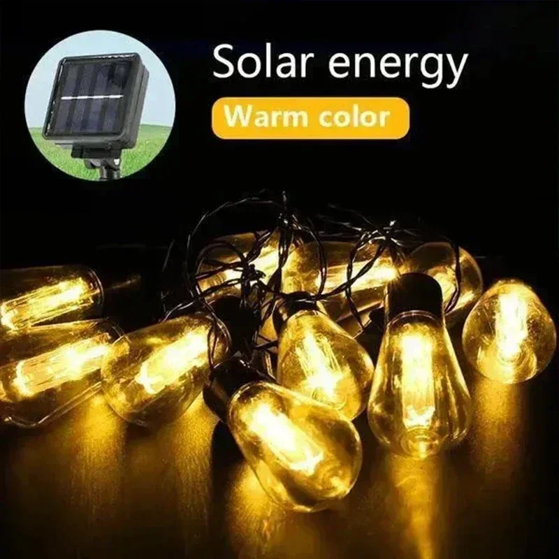 Edison Light Outdoor String Shatterproof Bulbs, Waterproof LED Solar Hanging Ambience Lights, for Yard Garden Patio Bistro