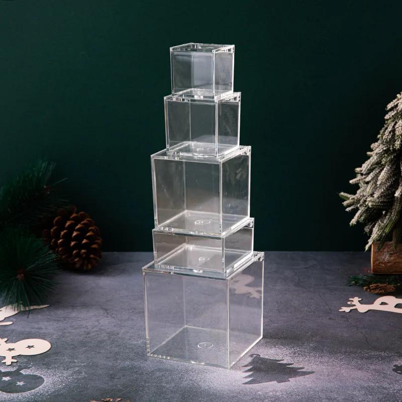 2PCS Clear Acrylic Boxes with Lids Display Square Cube Storage Organizer Containers for Wedding,Birthday,Jewelry,Cake,Candy