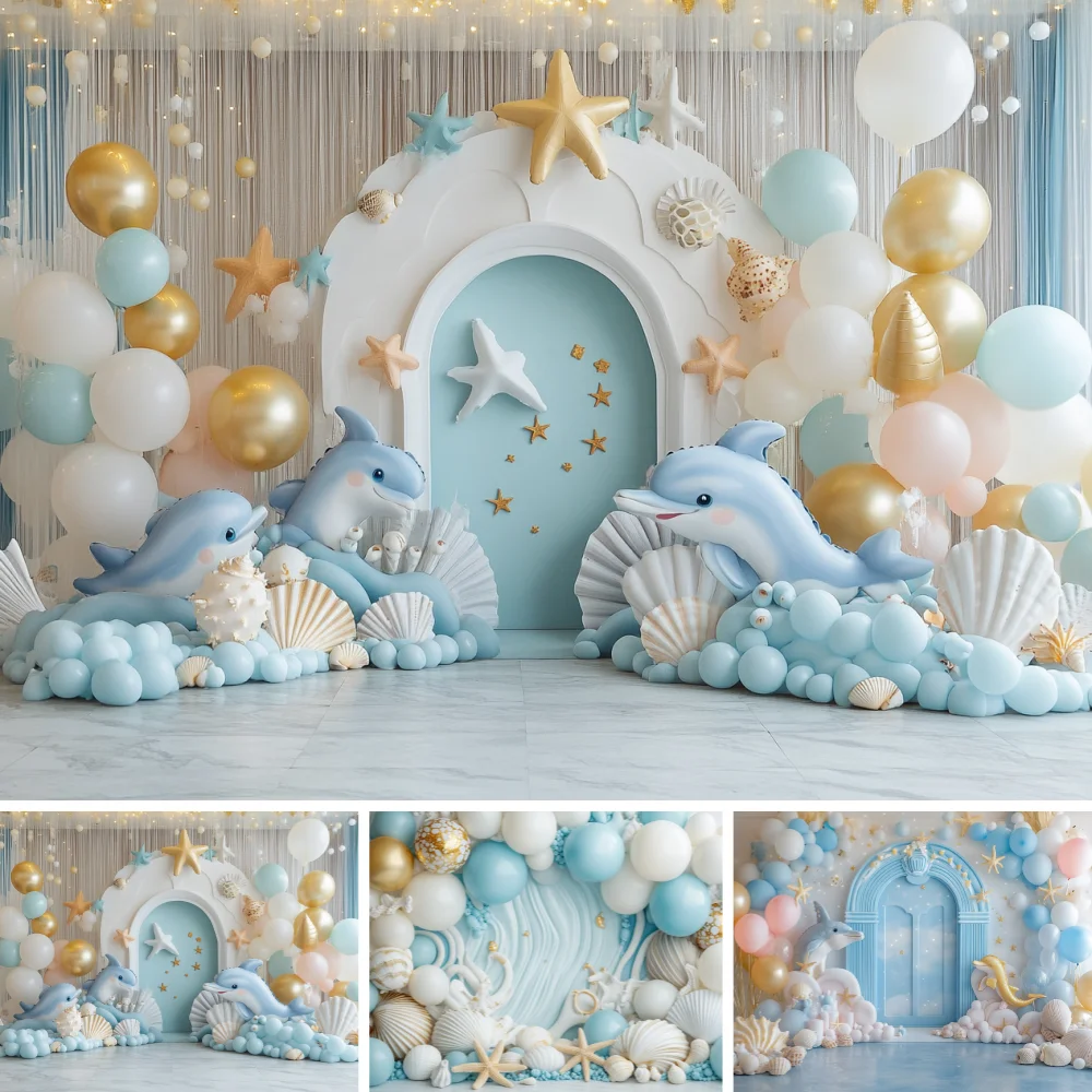 

Photography background Under The Sea Shell Seaweed Whale Kids Birthday Party Baby Shower Cover Chiara Decor Backdrop Photo