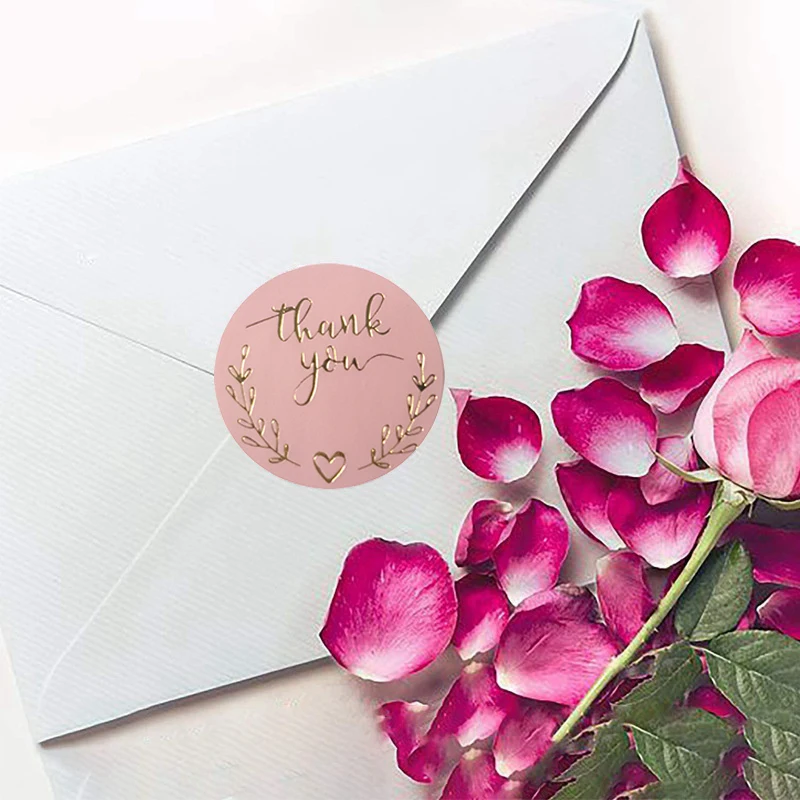 ملصق شكرًا لك، ملصق ختم هدايا الزفاف، 500 قطعة من الملصقات البرنزية الوردية الرومانسية لبطاقات المعايدة، باقات الزهور #3