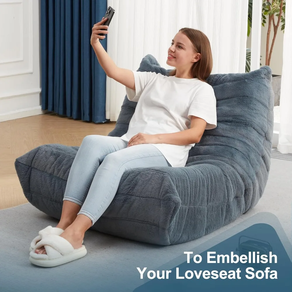 Divano a sacco, divano a sacco in memory foam con imbottitura in pelliccia sintetica, divano pigro per soggiorno, camera da letto, dormitorio, ufficio