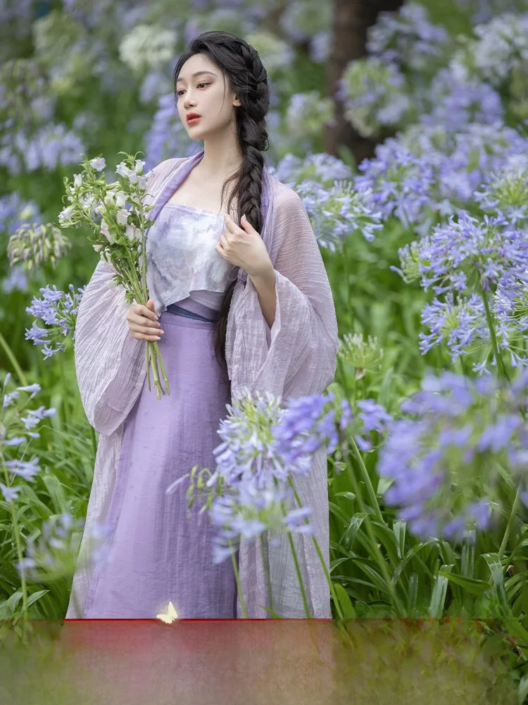 

Modernized Song Dynas Sle Spiral Skirt in Pink Purple Color French ist Garden Theme Dinner Restaurant Busin ...