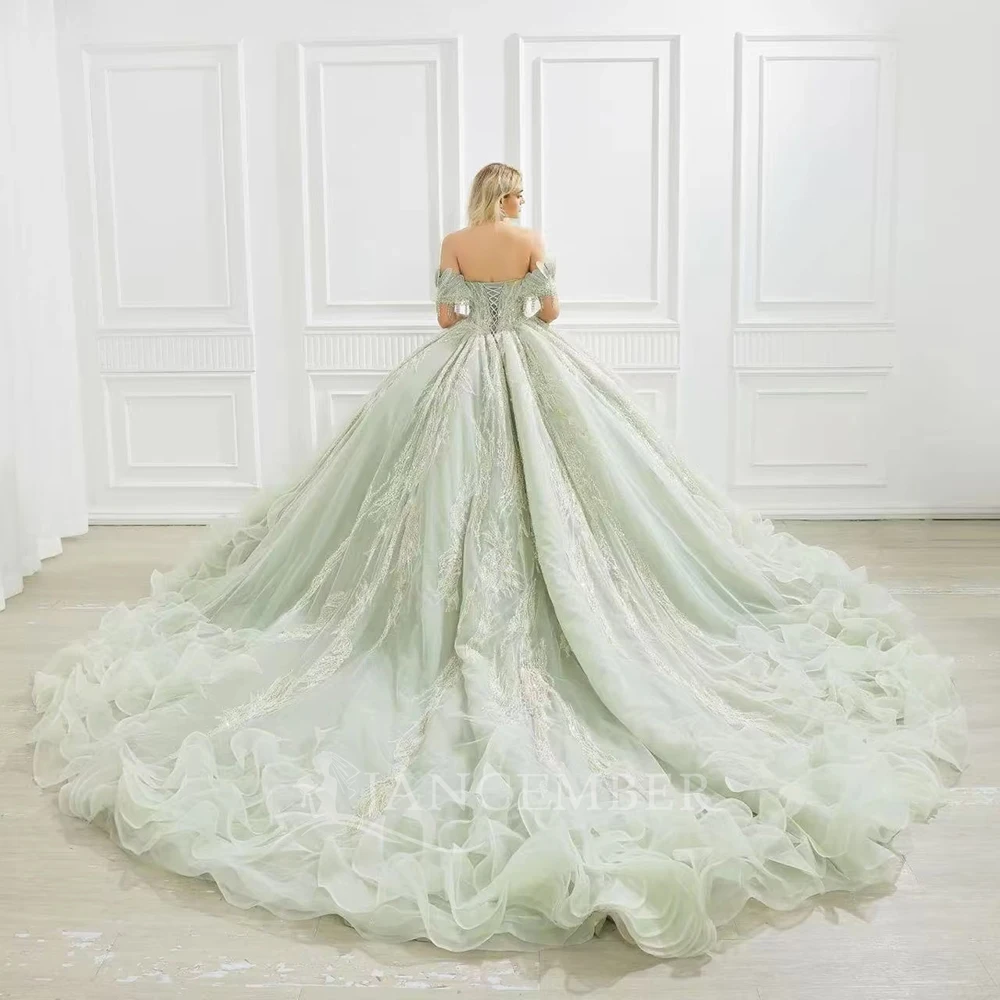 Princess Quinceanera Dress Short Sleeves Beads Ruffle Sweet 16 Dress Tassel Ball Gown Court Train Customized vestido quinceañera