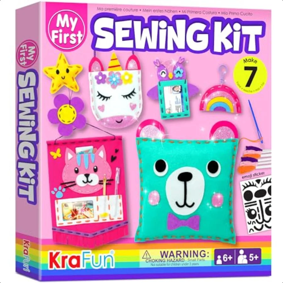 

My First Sewing Kit for Beginner Arts and Crafts 7 Easy DIY Projects of Stuffed Animal Dolls and Plush Pillow Craft Instruction
