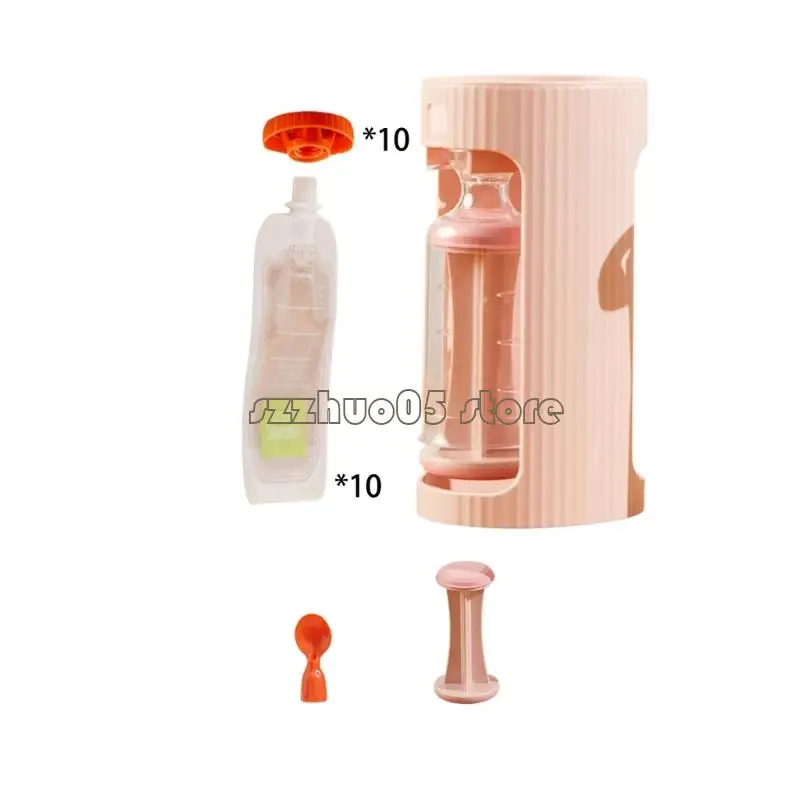 

M3GE Portable Baby Squeezer with 10x118ml Reusable Pouches Manual Mashed Fruit Dispenser Dishwasher Safe Feeding Tool