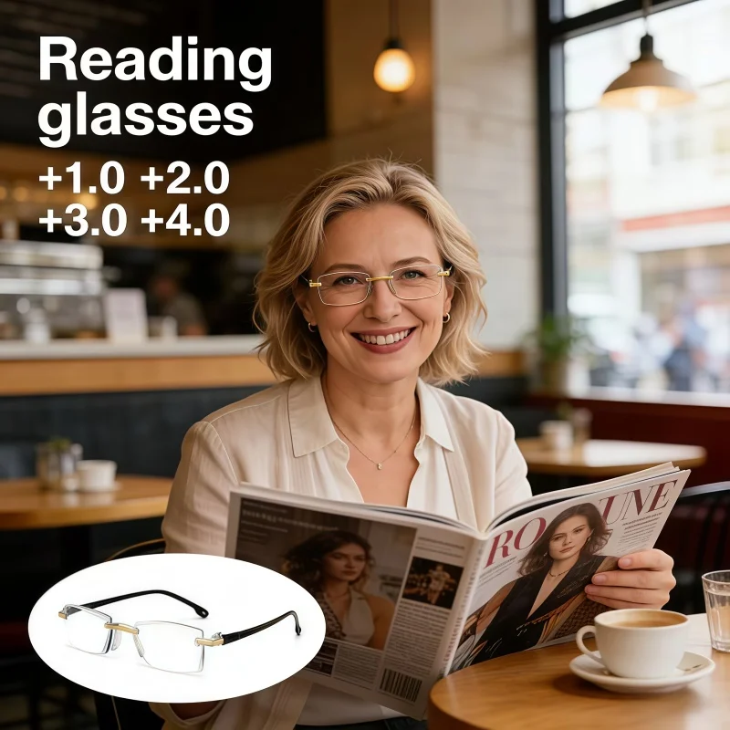 European and American rimless reading glasses,fashionable and minimalist,comfortable to wear, and effective in relieving fatigue