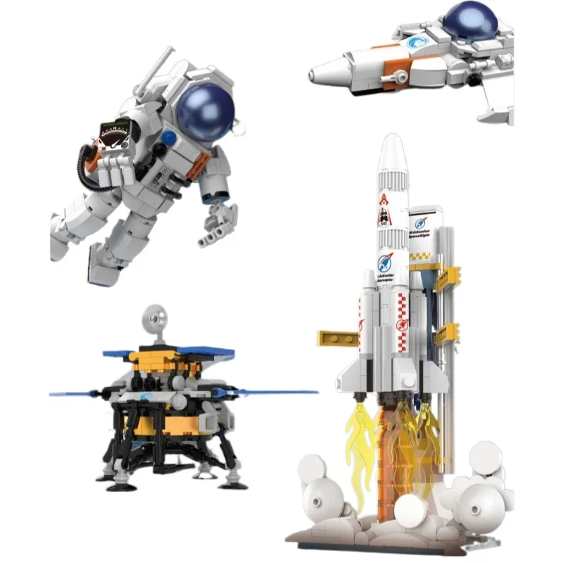 Klocki konstrukcyjne, zabawka do składania z drobnych elementów, model rakiety kosmicznej, astronauty, statku kosmicznego, zabawka dla chłopców