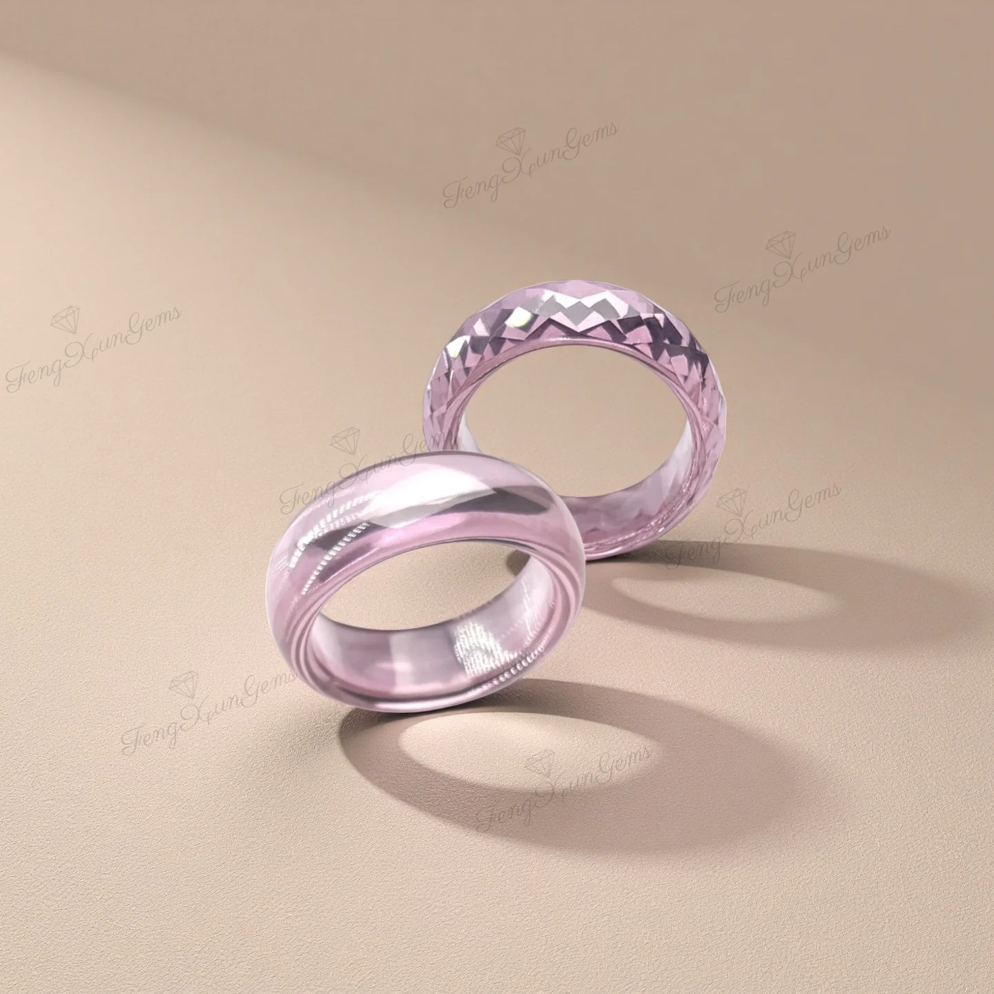 Simple Pink Cubic Zirconia Ring, Faceted Sparkle CZ Ring / Smooth Plain Band, Gift Ring For Women