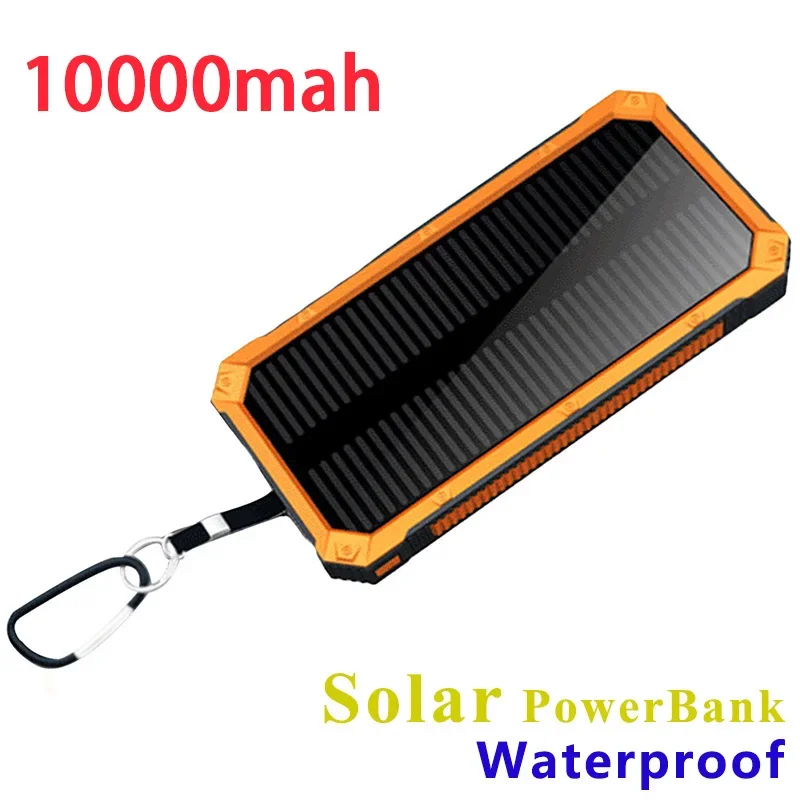 

Waterproof Solar Power Bank Waterproof 10000mAh USB Port External Charger Suitable for Smart Phone Power Bank with LED Light