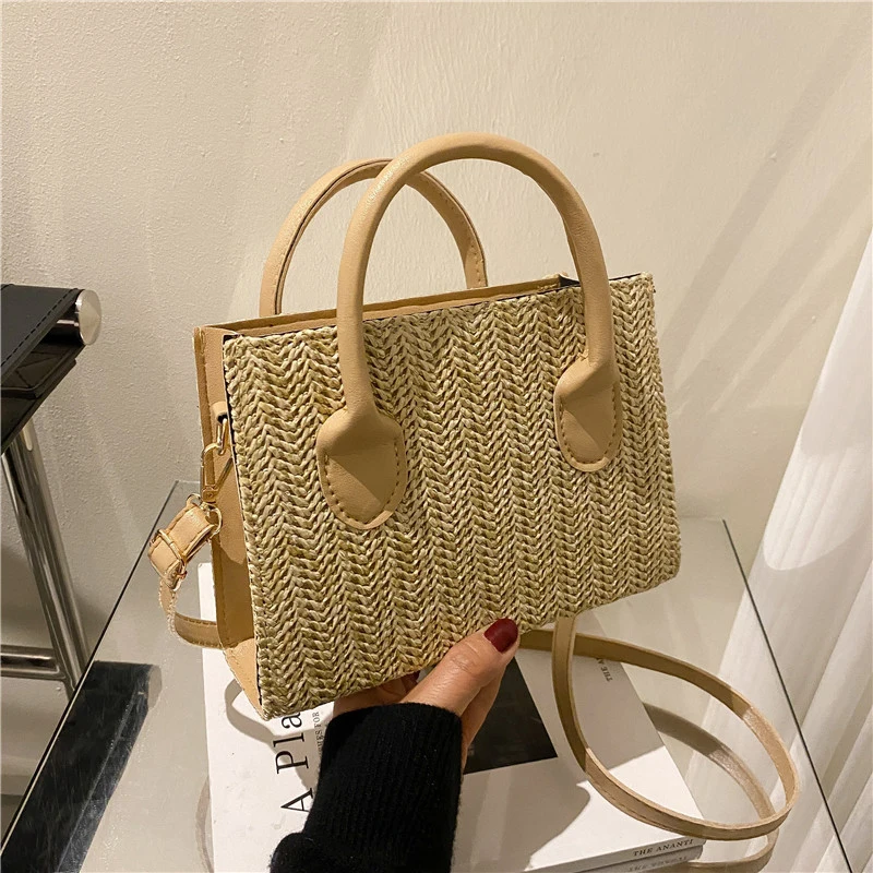 Zomer Netto Rood Gras Geweven Tas Crossbody Tas Nieuwe Mode Japanse Kleine Verse Bloem Geweven Handtas Schoudertas