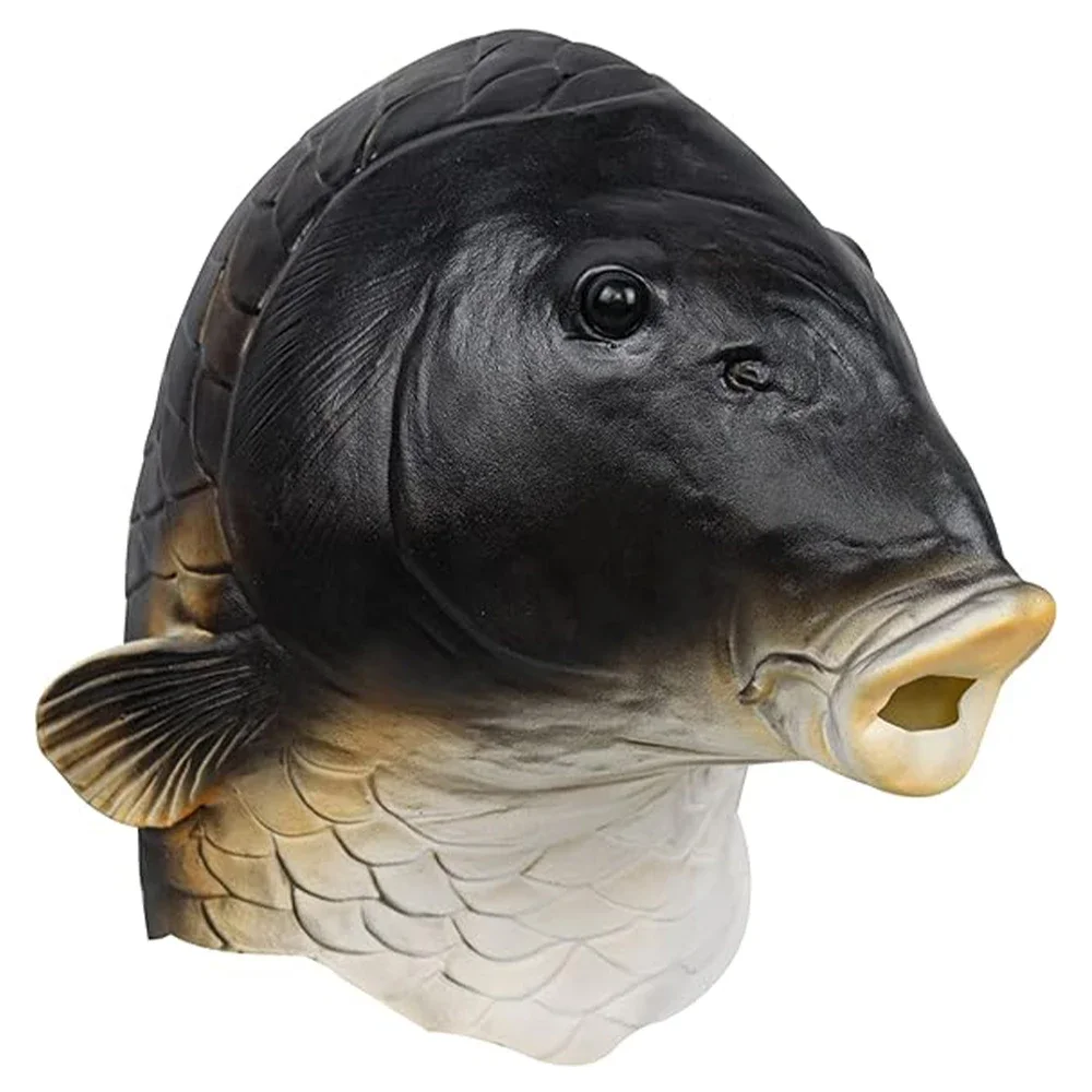 Realistic Fish Head Mask Animal Latex Mask Headgear Halloween Funny Costume Party Carp Goldfish Cosplay Mask Novelty Props