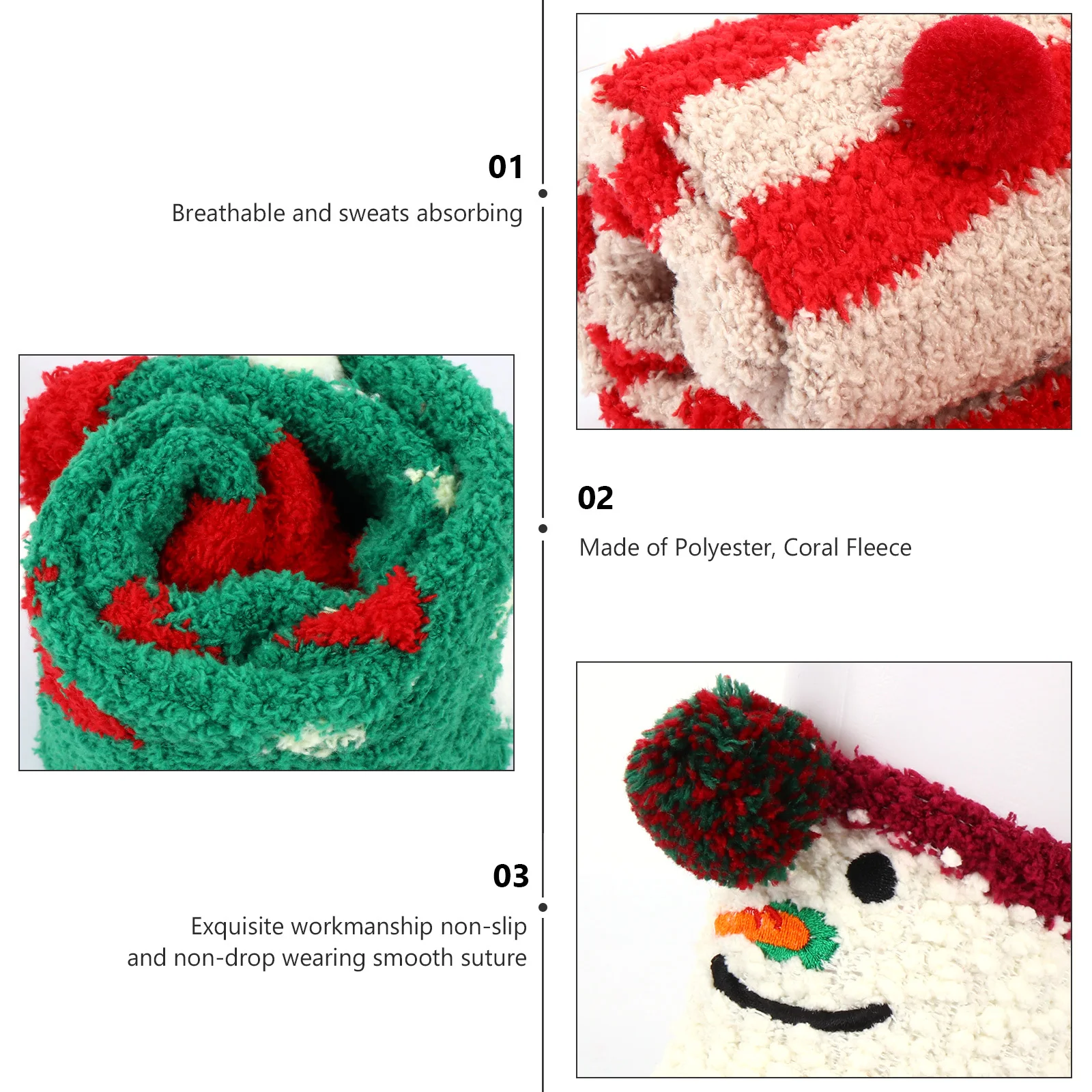 

5pcs Christmas Socks Warm Thick Coral Fleece Sleeping Stockings Non-Slip Cozy Winter Floor Socks For Adults Youth