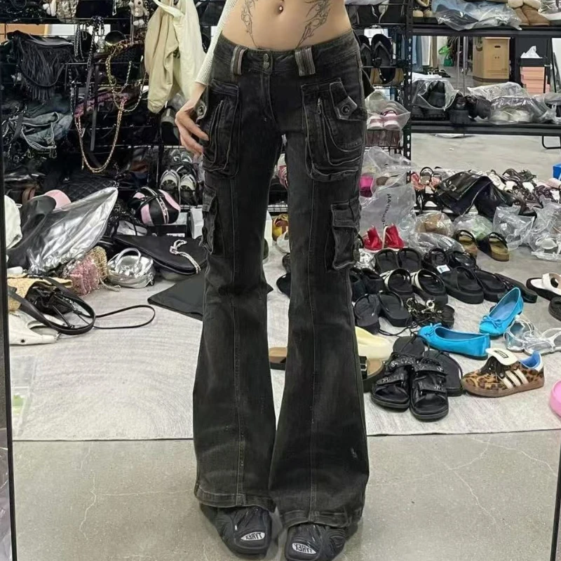 

Женские корейские модные шикарные джинсы в стиле гранж, японский Harajuku Gyaru Y2K, джинсовые брюки-карго, кибер-панк, хип-хоп, 2000-е, эстетический Tomboy