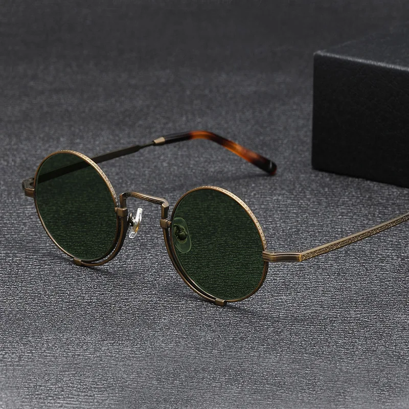 Brand Designer Round Shape Vintage Luxury Pure Titanium Polarized Sunglasses Men UV400 Sun Glasses For Women Custom Prescription