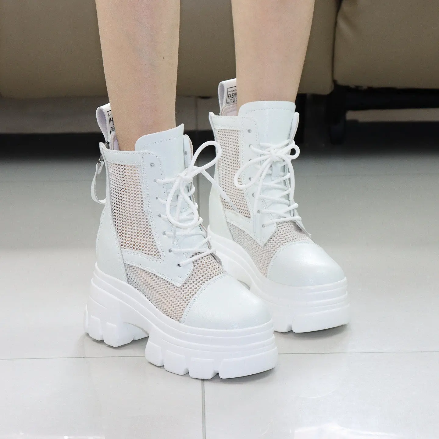 

12CM Height Increase Women Summer Ankle Boots Mesh Breathable Thin Cool Booties Casual Platform Sandals for Petite Girls