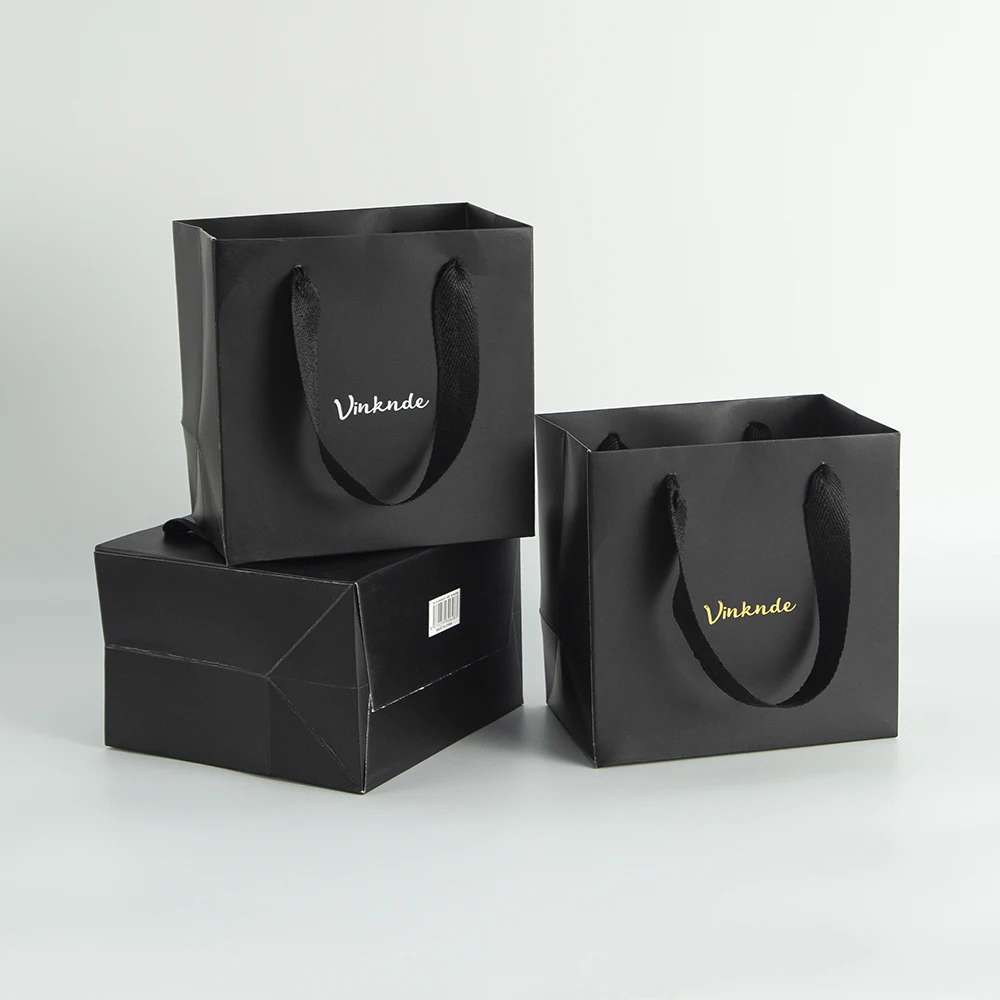 

Black Paper Bags with Handles 15x10x15cm 24 Pack Custom Logo Kraft Paper Bags Bulk Tote Bags Shopping Bags for Grocery Business