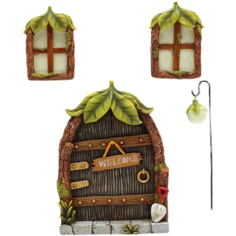 Outdoor decorations, leaves, doors, windows, hanging pieces, courtyard gardens, resin luminous small doors, windows, tree hangi