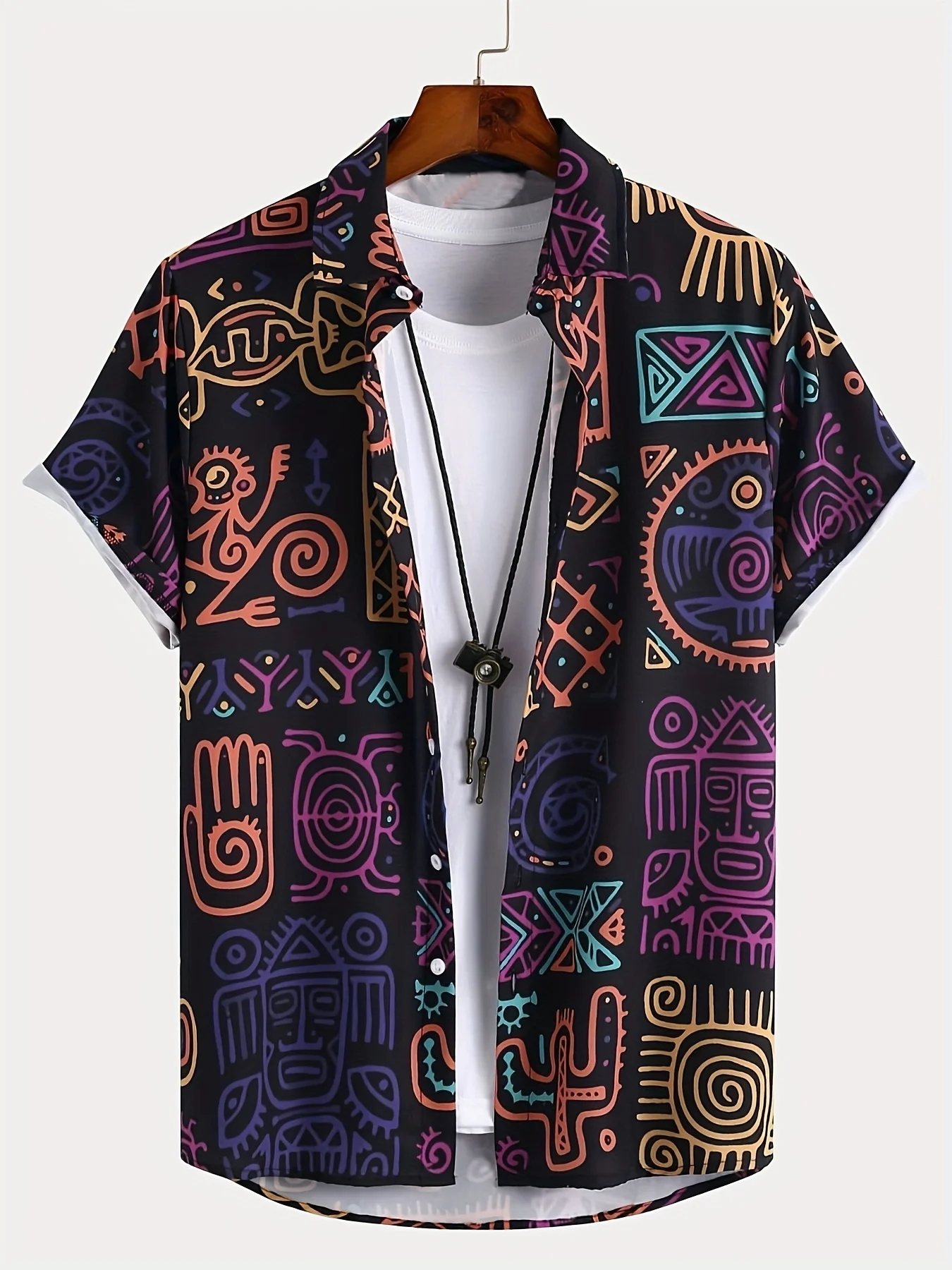 Trending Hot Sale Eye-Catching Ethnic Tribal Abstract Geometric Print Fit Hawaiian Shirt For Daily Leisure Seaside Outfits