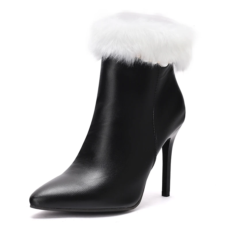 

Женские ботильоны на меху, теплые зимние пикантные ботильоны на каблуке, обувь на Хэллоуин, Рождество, пушистый костюм, косплей, праздничная одежда