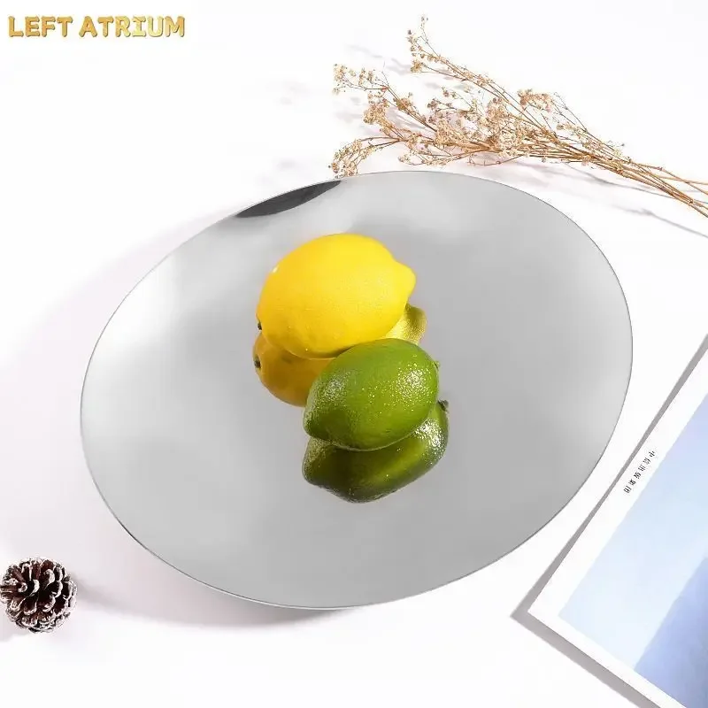 Stainless Steel Fruit Tray Accessories Art Home Livingroom Tea Table Dim Sum Dessert Snack Plate Bedroom Storage Tray Decoration
