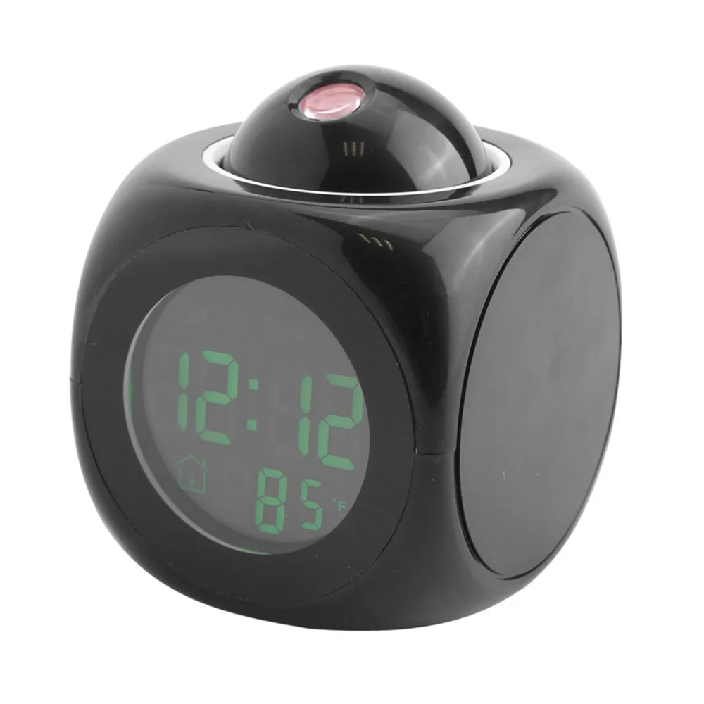 Plastic LED projection alarm clock Black Cube wall projection time clock 3.15x3.74in temperature display desk clock