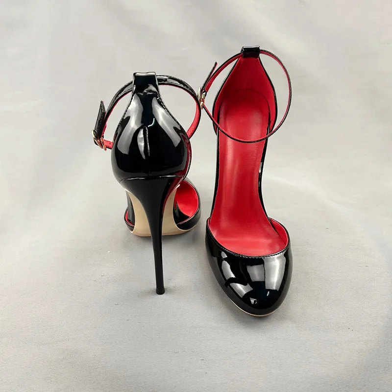 Black Patent Leather Women Ankle Strap D\'orsay Pumps 12cm High Heels Cute Mary Jane Red inside Stilettos Party Shoes Customize