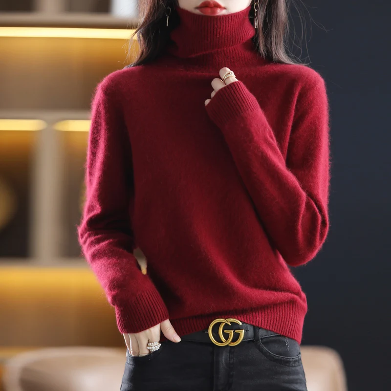 Mink Cashmere Sweater Women\'s Knitted Sweaters Turtleneck Long Sleeve Tops Female Pullover Autumn Winter Clothes Vintage Jumpers