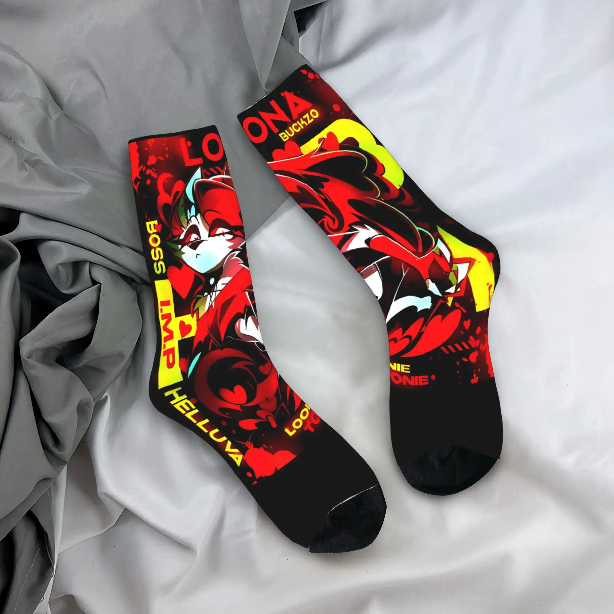 Helluva Boss Loona الجوارب تصميم جوارب المضادة للانزلاق الرجال الجوارب متوسطة لينة الخريف العصرية تشغيل جوارب رياضية