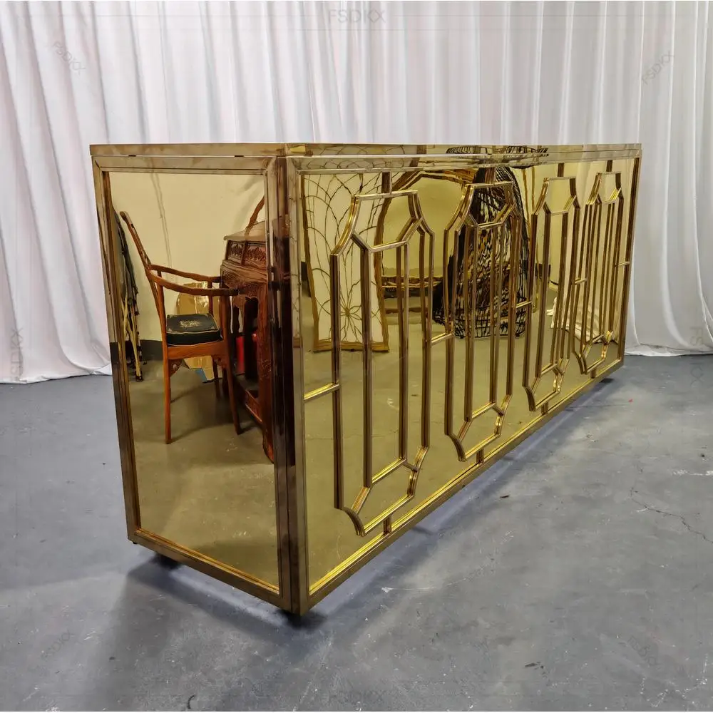 High Quality factory price stainless steel frame glass top bar table with lockable wheels