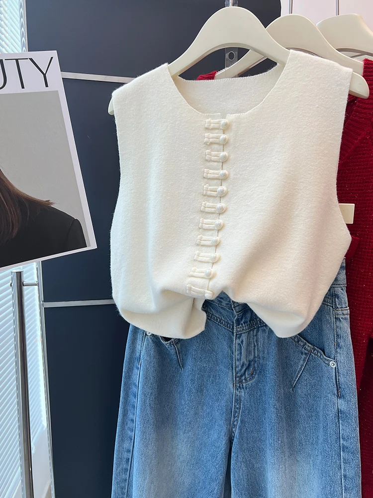 Comfortable Soft Camere Knitted Sweater  Color Svel Women's Vest Faionable Simple Versatile oulder Bared Vest