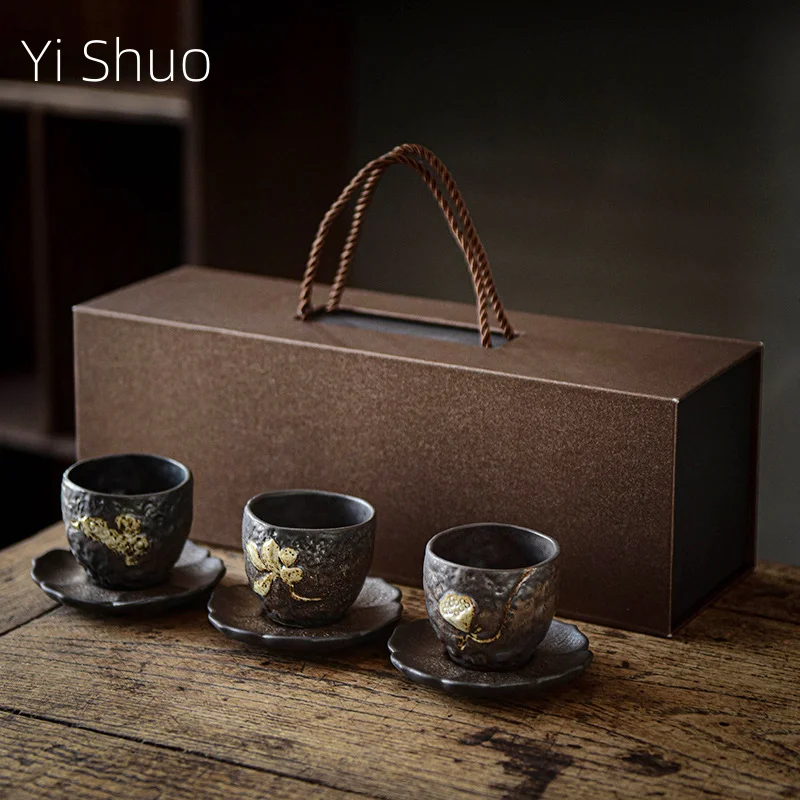 

Позолоченная маленькая чашка, керамический чайный сервиз, подставка для одной чашки, дегустационная чашка, чашка для заваривания чая, подарочная коробка, набор для подарка
