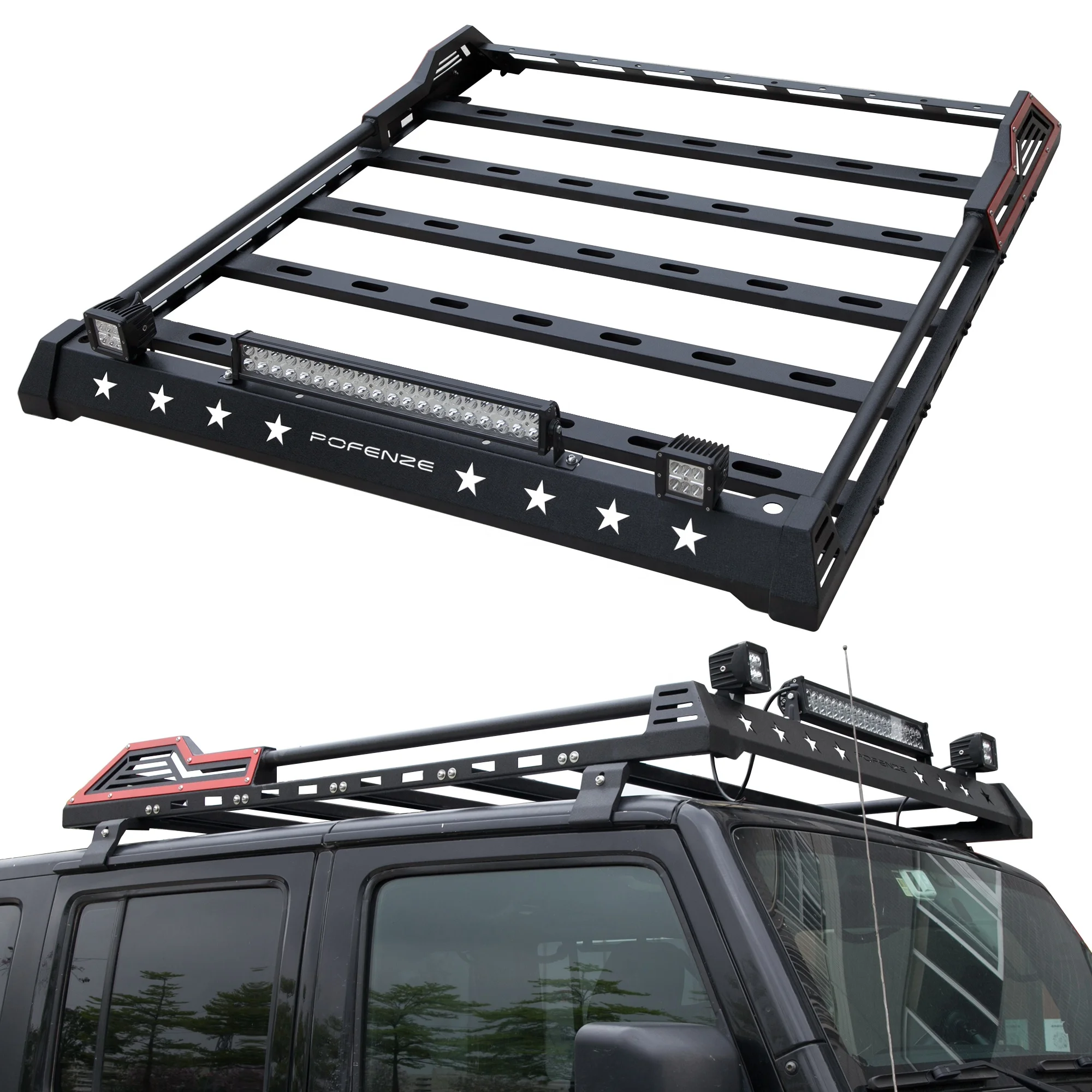 

Truck Top Luggage Storage Rack with LED Light Bar Off Road Roof Carrier Rack for Jeep Wrangler JK 2007-2018