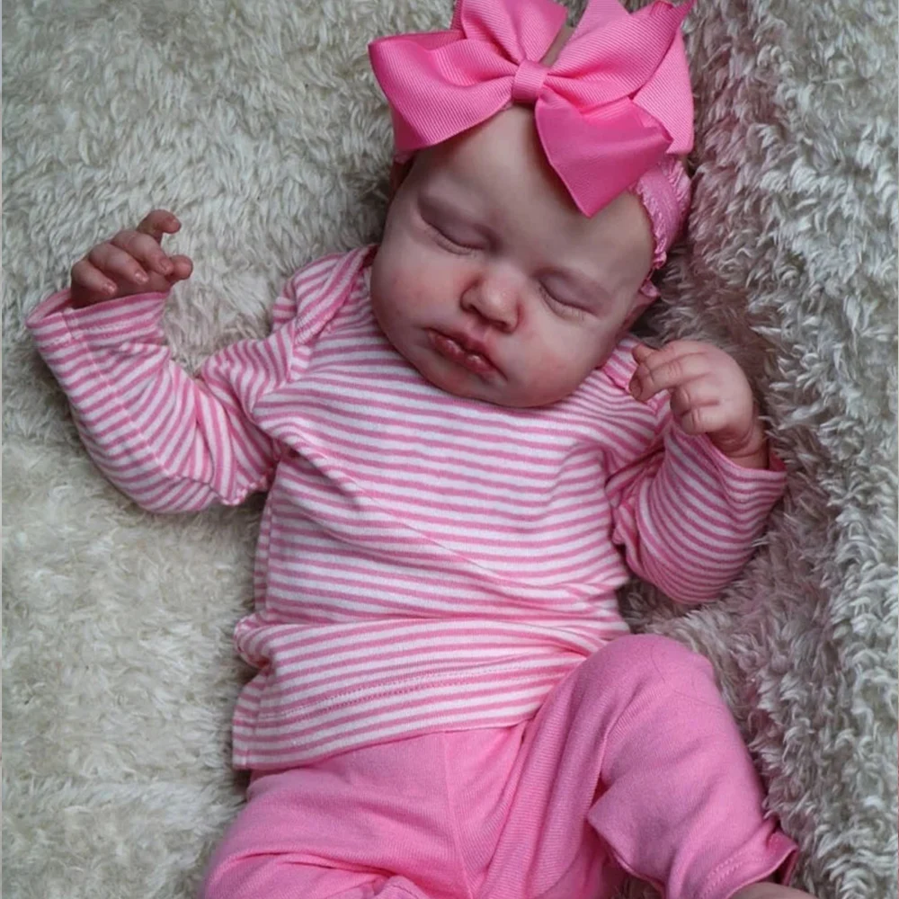 

49CM Loulou Asleep Reborn Baby Girl Doll Soft Cuddly Body Lifelike 3D Skin with Visible Veins Handmade Toys Gift