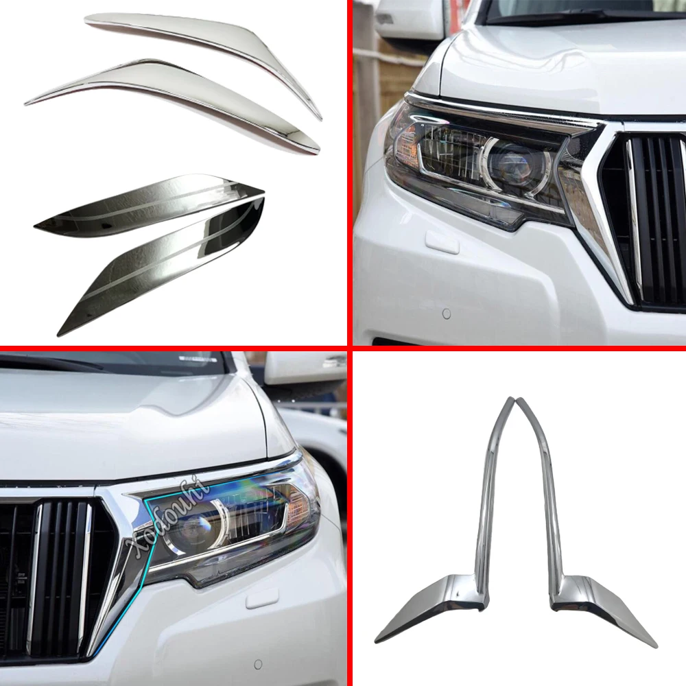 

Car Head Light Cover Front Eyebrow Trims For Toyota Prado FJ150 2014 2015 2016 2017 2018 2019 Light Lamp Stick Frame Hood Parts
