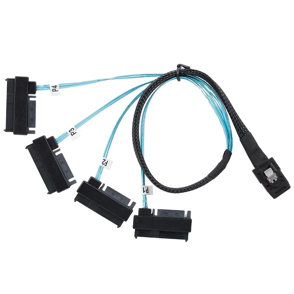 CY 100cm Internal 36 Pin Mini SAS SFF-8087 Host to 4 SFF-8482 Target SAS Hard Disk and SATA Power Cable