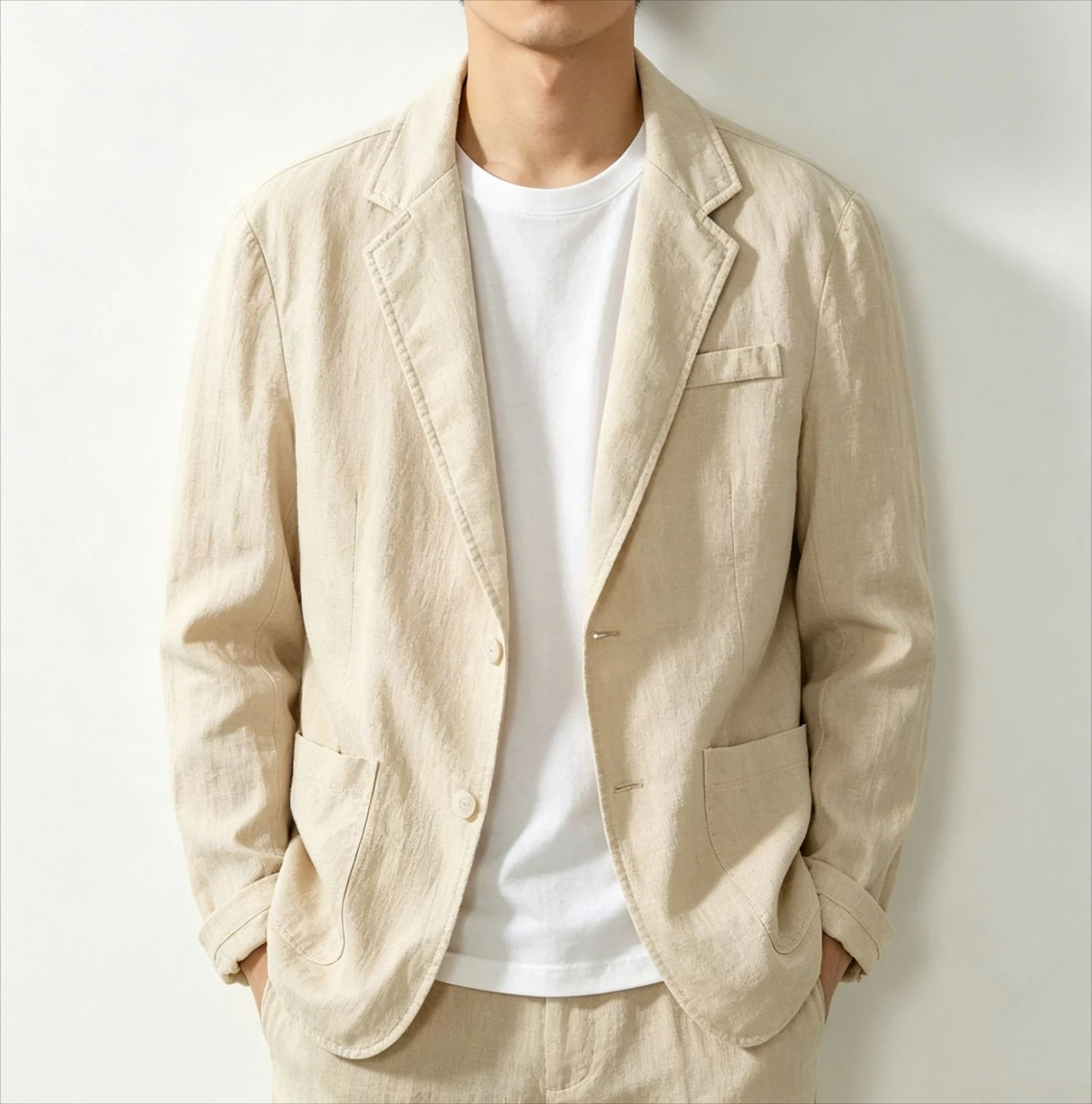 Men 100% Cotton Lightweight Blazer Jacket, Casual Solid Color Long‑Sleeve Suit Coat, Spring‑Summer Loose Outerwear Multi‑Colors