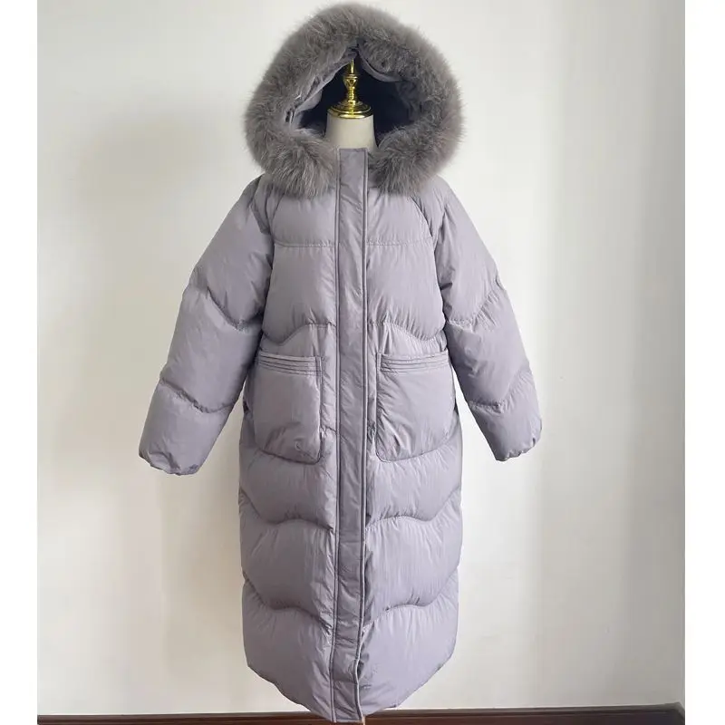 Winter New Long Parkas Women's Down Jacket Commuting Hooded Warm White Duck Down Bread Jacket