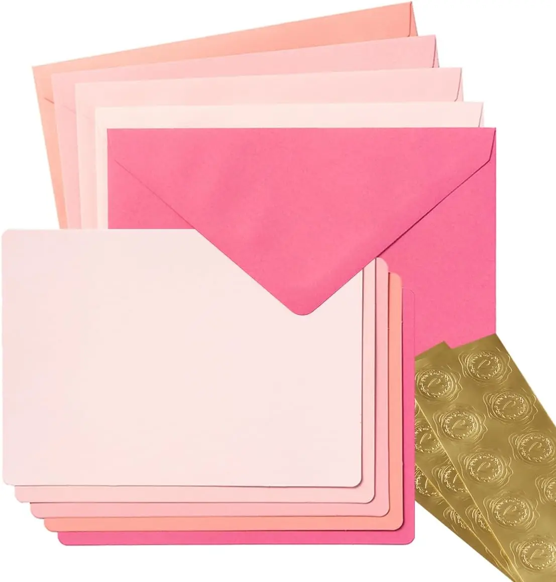 

25 Pieces A7 Colored Envelopes with Cards and Stickers Set 5 Colors for Weddings, Invitations, Birthday, Baby Shower, 5x7 inches